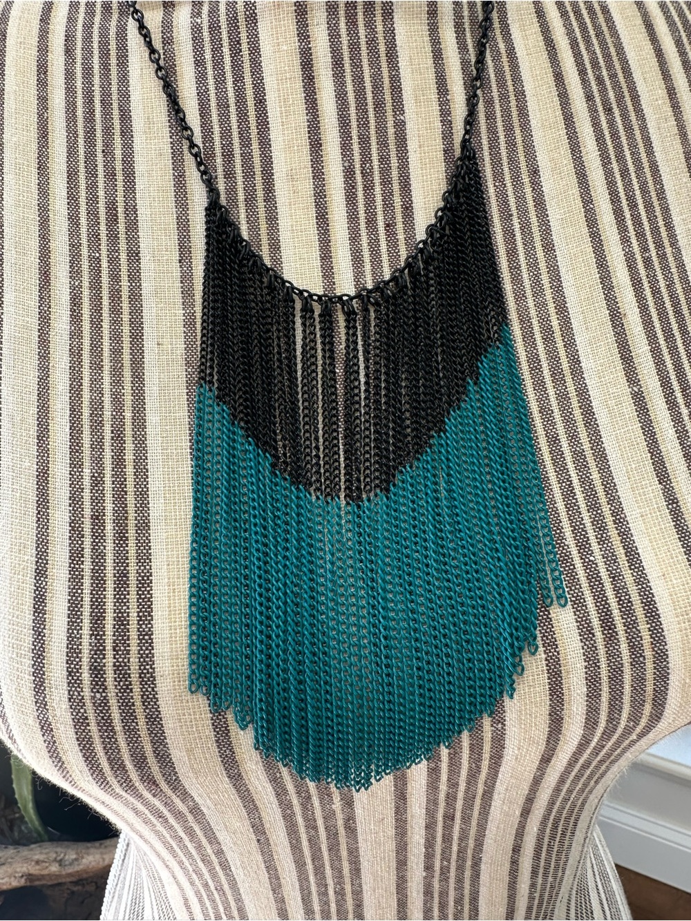 Black and Teal Fringe Chain Necklace